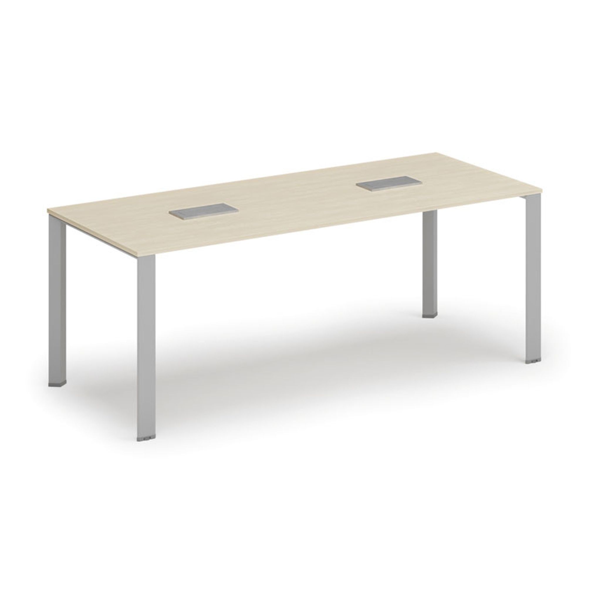 Jednací stůl PRIMO INFINITY, 200x90 cm + 2x stolní zásuvka TYP II, stříbrná