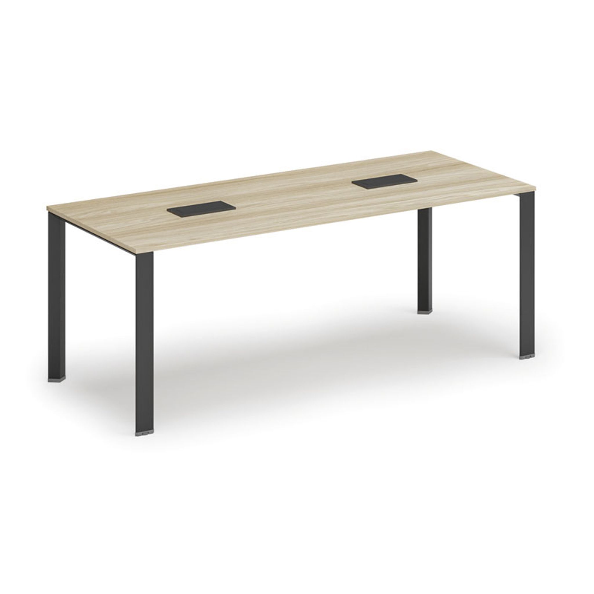 Jednací stůl PRIMO INFINITY, 200x90 cm, dub přírodní + 2x stolní zásuvka TYP I, černá