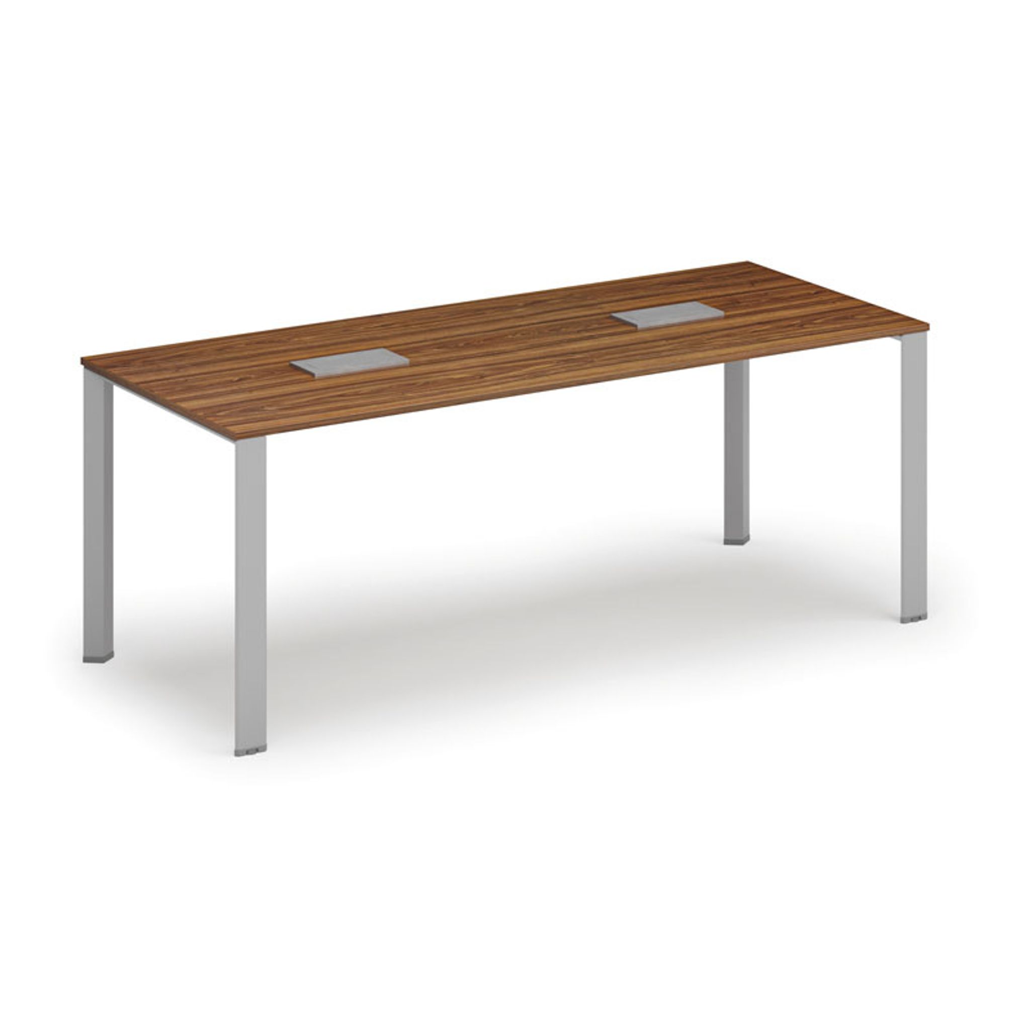 Jednací stůl PRIMO INFINITY, 200x90 cm, ořech + 2x stolní zásuvka TYP II, stříbrná