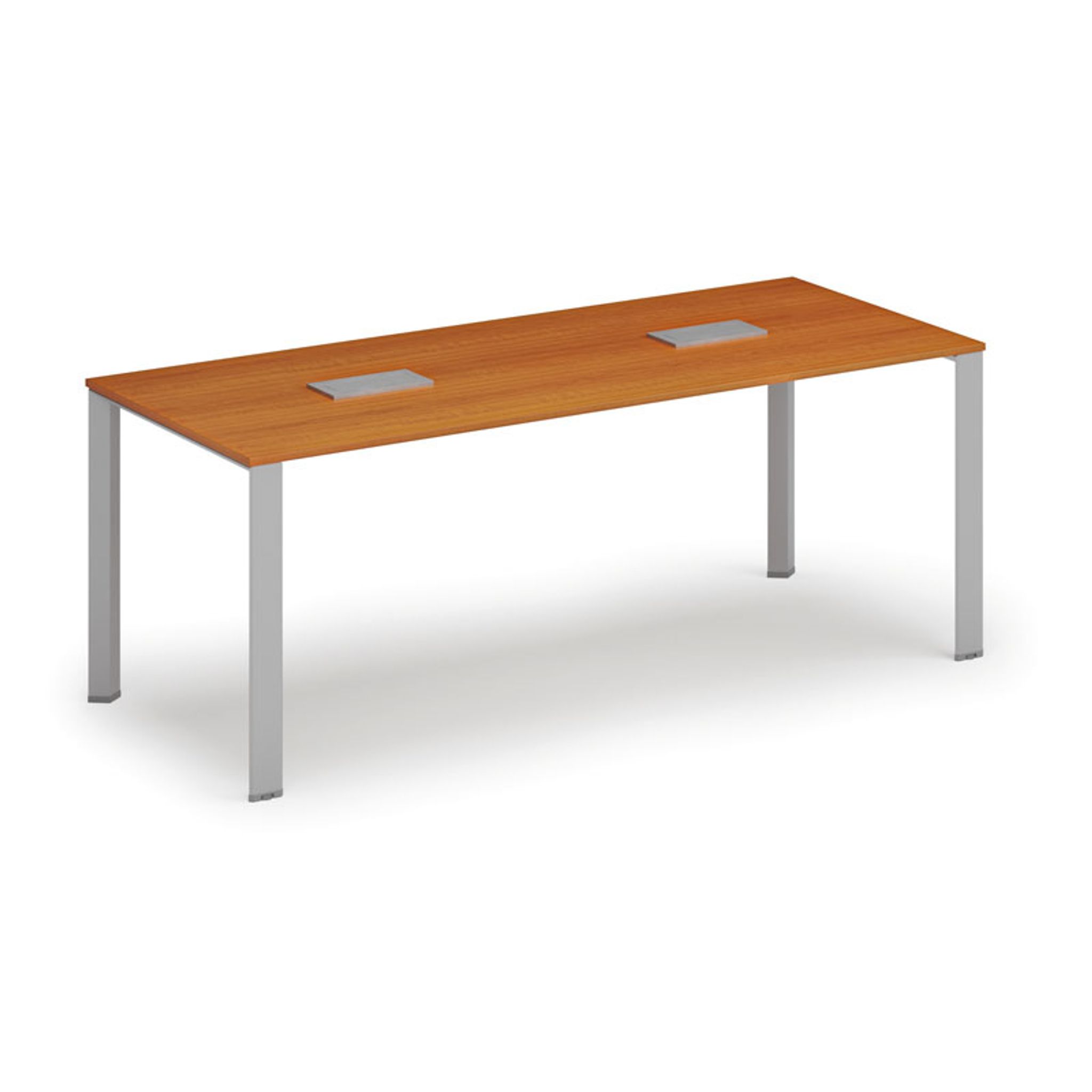Jednací stůl PRIMO INFINITY, 200x90 cm, třešeň + 2x stolní zásuvka TYP II, stříbrná