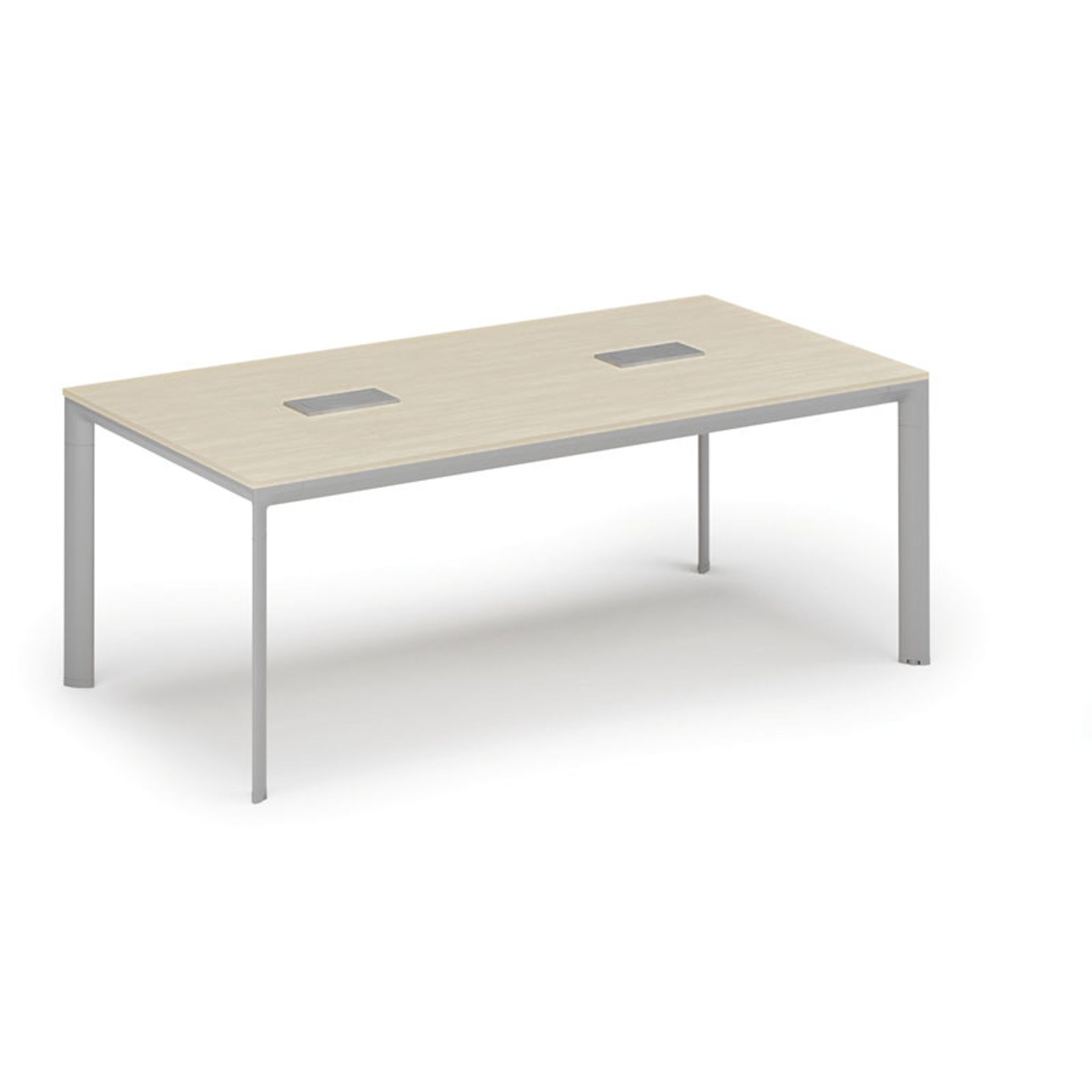 Jednací stůl PRIMO INVITATION, 200x100 cm, bříza + 2x stolní zásuvka TYP III, stříbrná