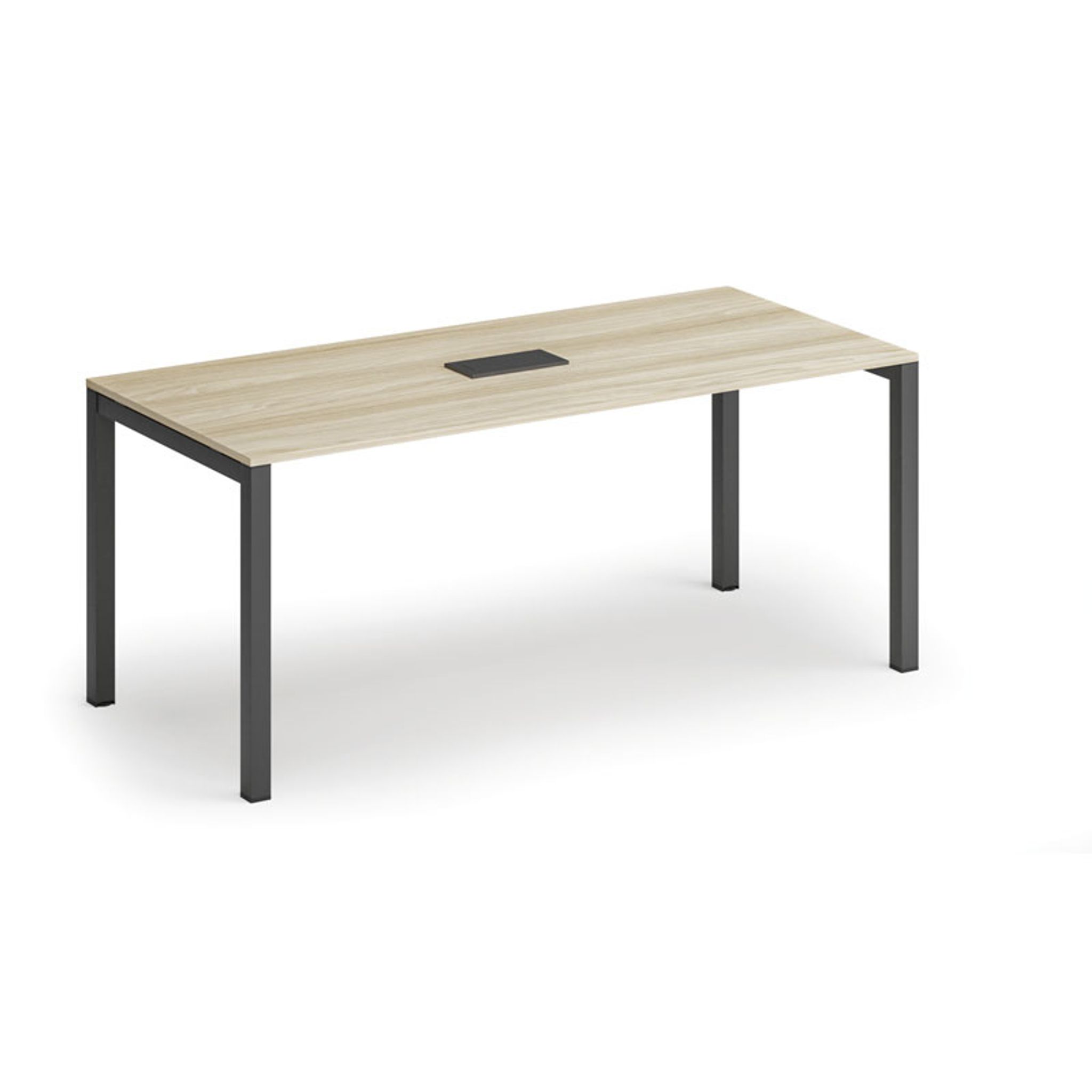 Jednací stůl PRIMO SQUARE, 180x80 cm, dub přírodní + stolní zásuvka TYP III, černá