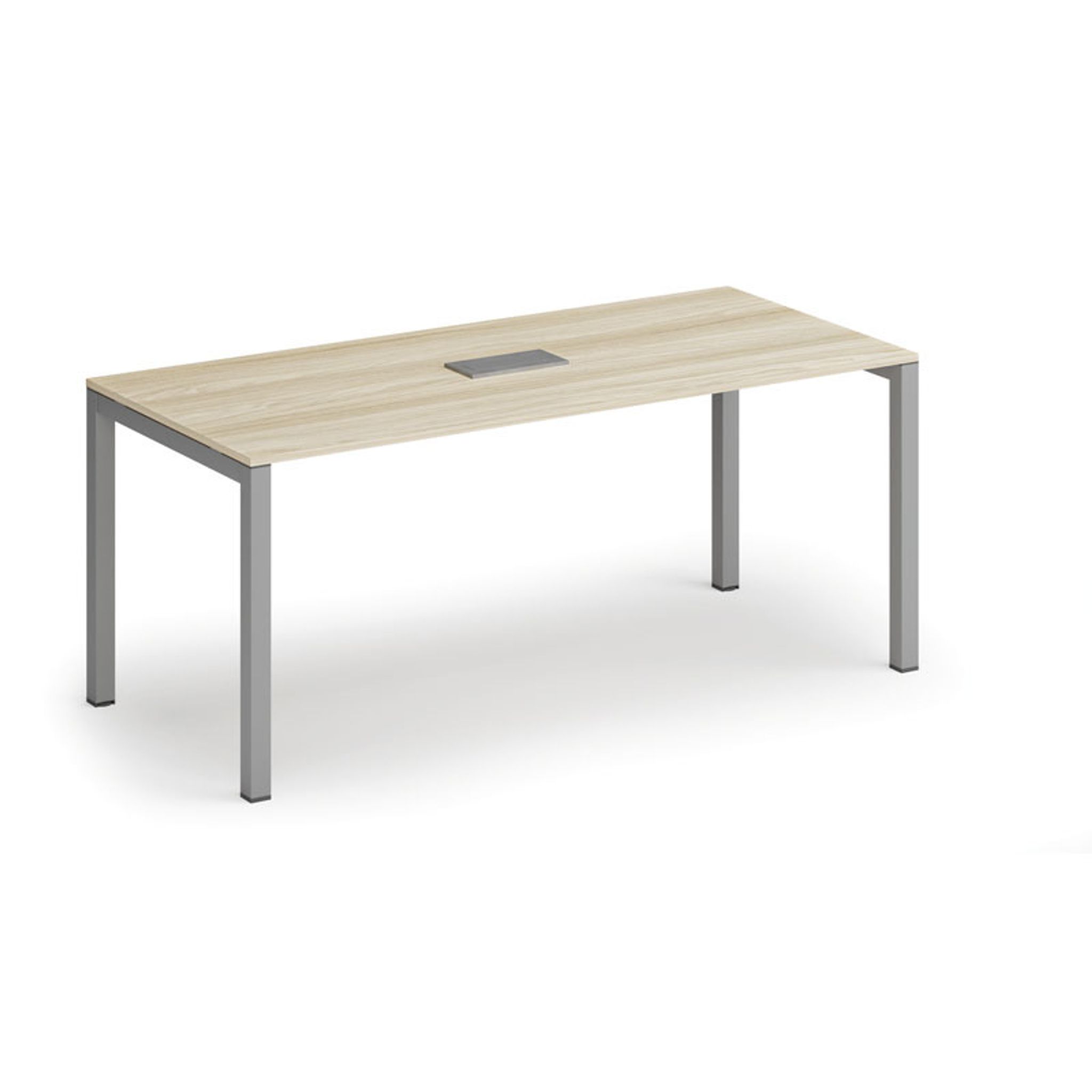 Jednací stůl PRIMO SQUARE, 180x80 cm, dub přírodní + stolní zásuvka TYP IV, stříbrná