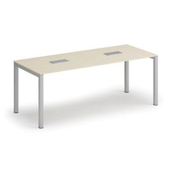 Jednací stůl PRIMO SQUARE, 200x80 cm, bříza + 2x stolní zásuvka TYP I, stříbrná
