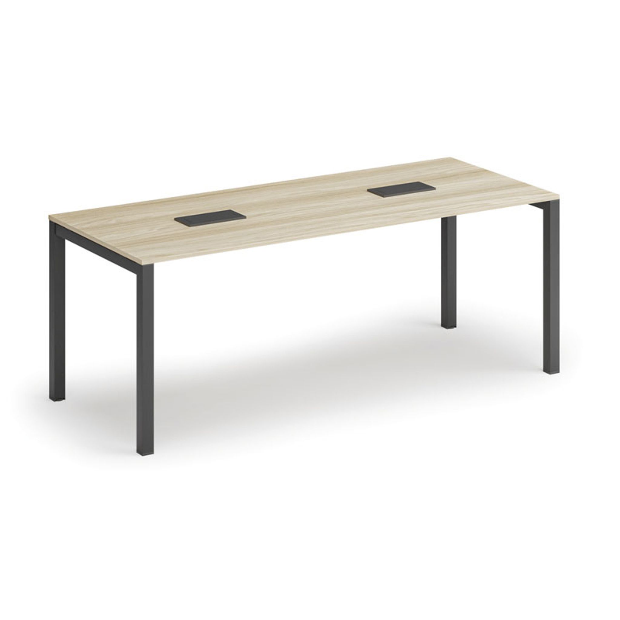 Jednací stůl PRIMO SQUARE, 200x80 cm, dub přírodní + 2x stolní zásuvka TYP II, černá