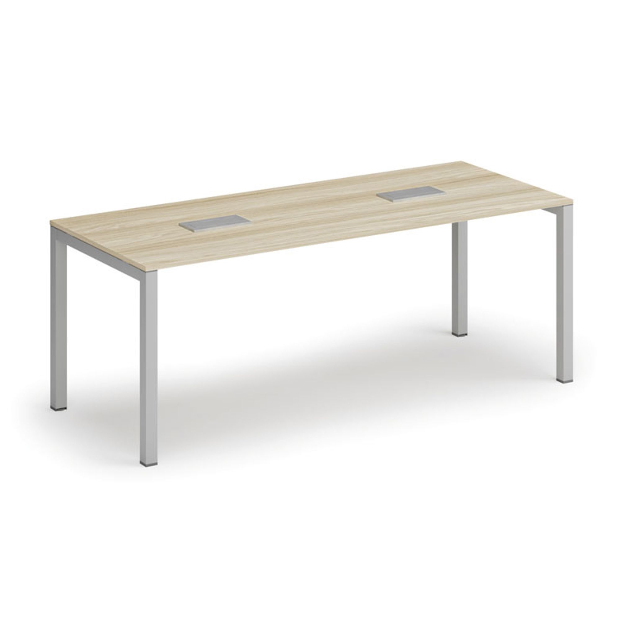 Jednací stůl PRIMO SQUARE, 200x80 cm, dub přírodní + 2x stolní zásuvka TYP V, stříbrná