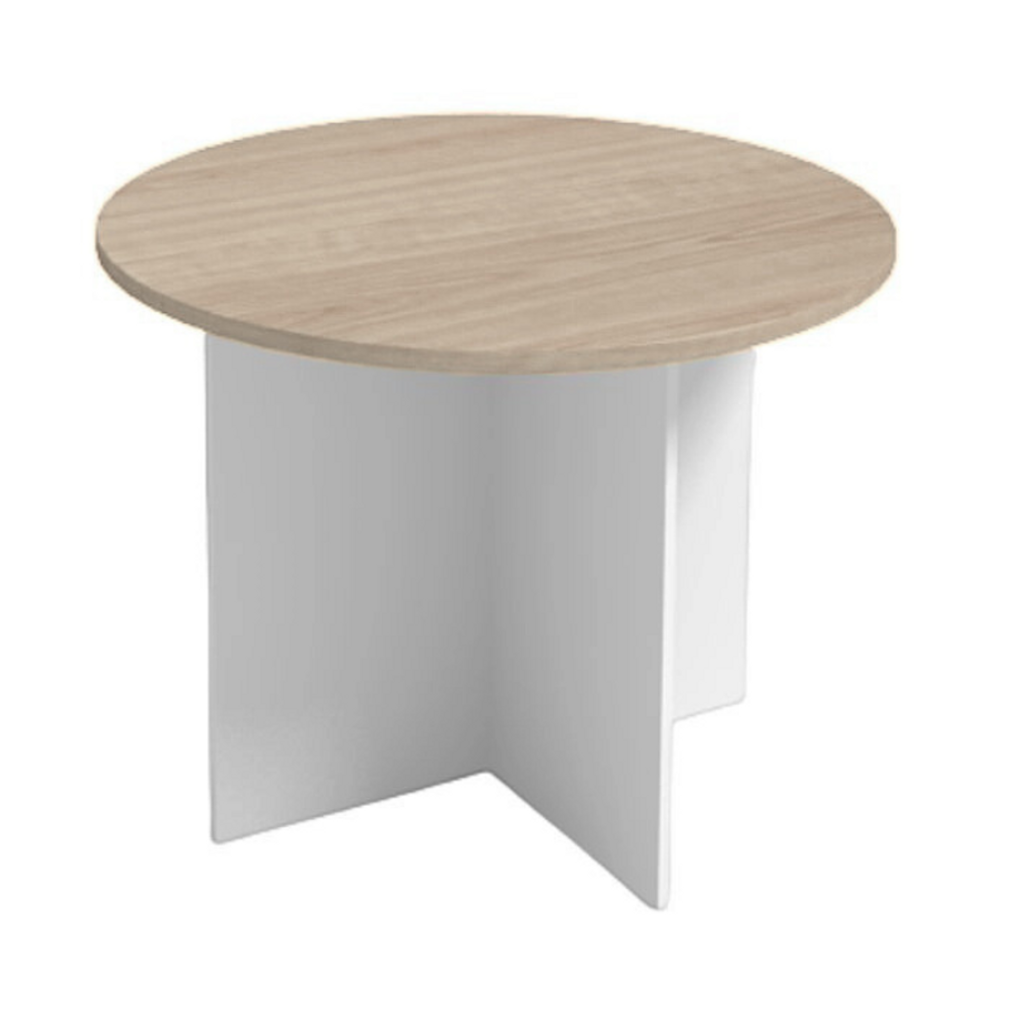 Jednací stůl s kulatou deskou PRIMO WHITE, průměr 100 cm, bílá/dub přírodní
