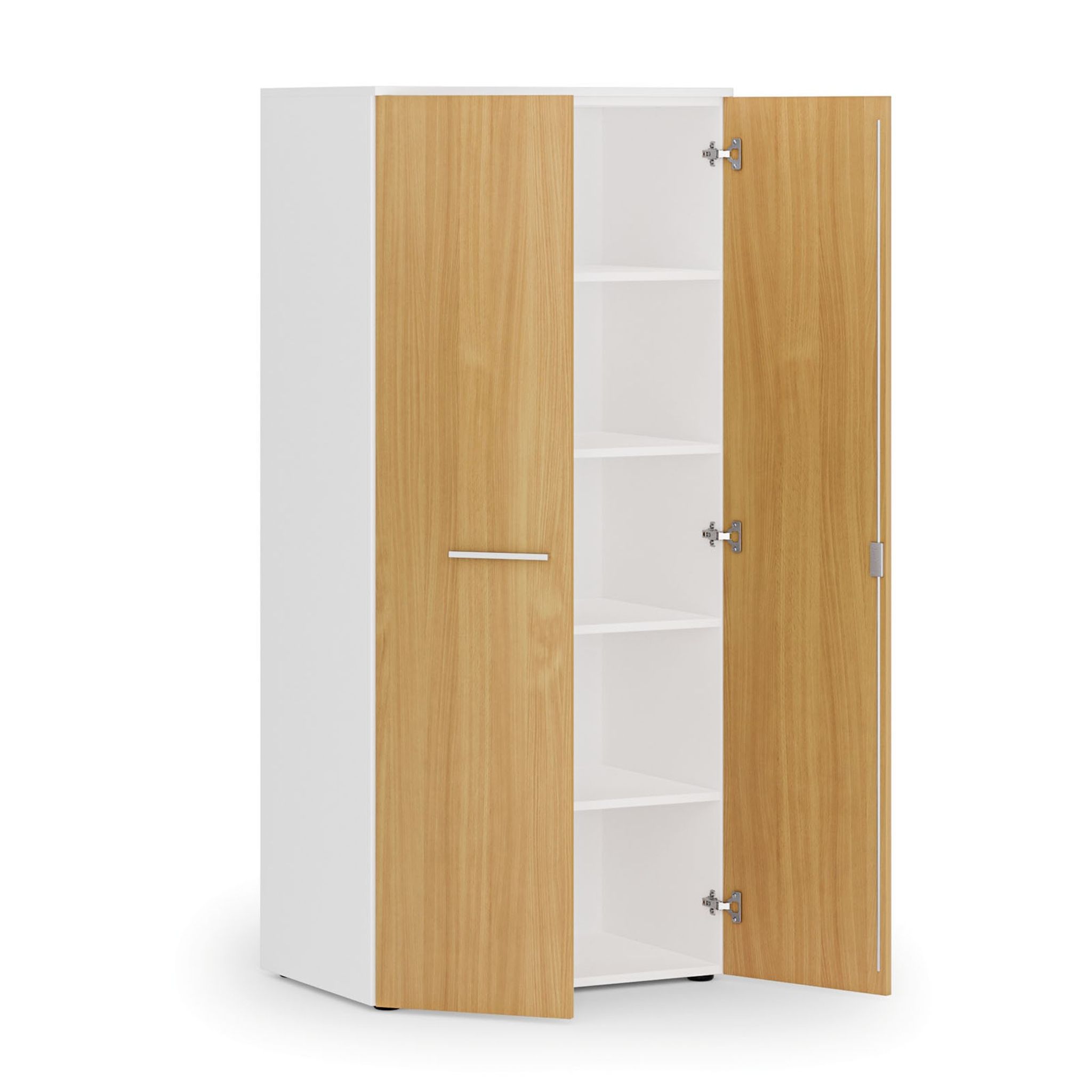 Kancelářská policová skříň PRIMO WHITE s dveřmi, 1781 x 800 x 500 mm, bílá/buk