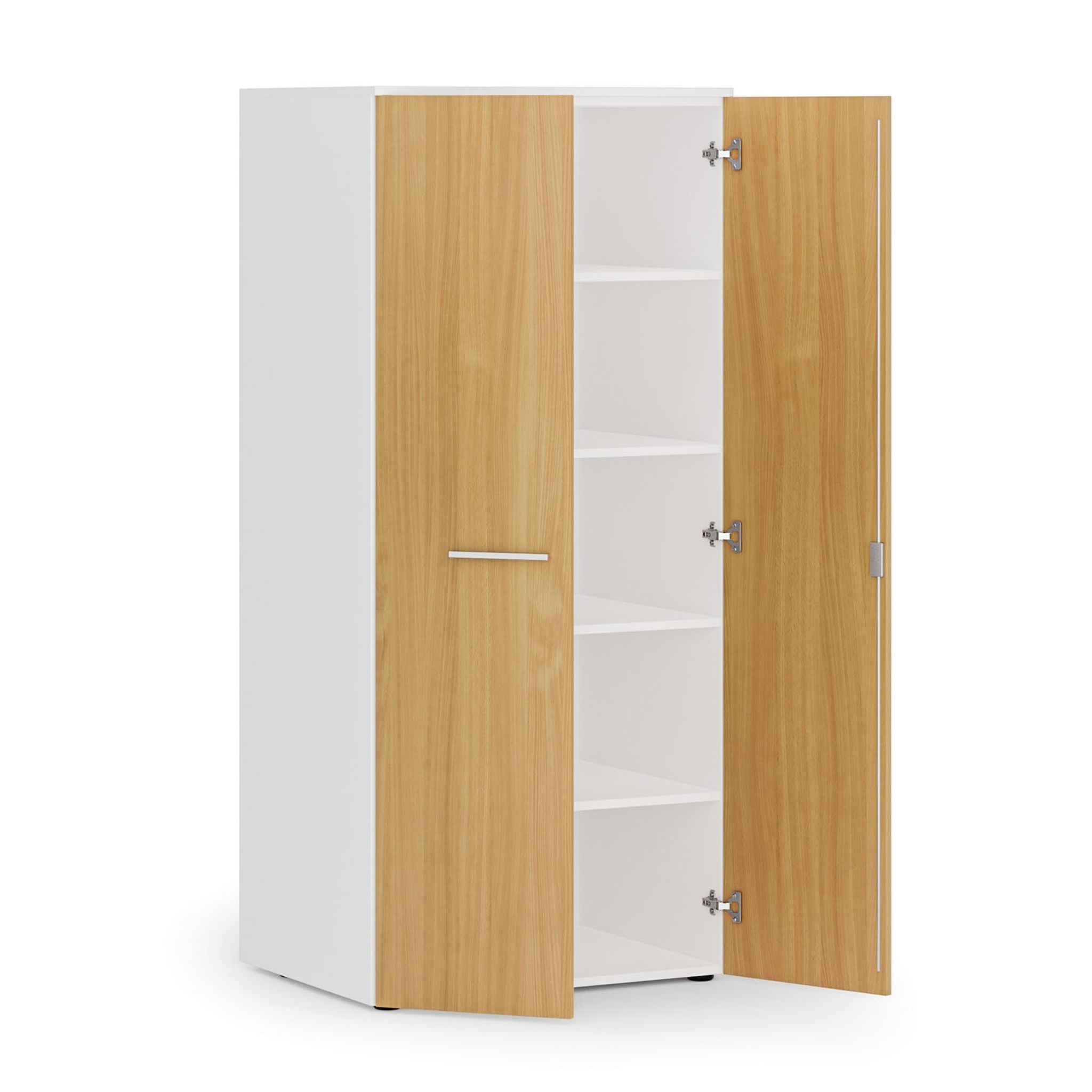 Kancelářská policová skříň PRIMO WHITE s dveřmi, 1781 x 800 x 600 mm, bílá/buk