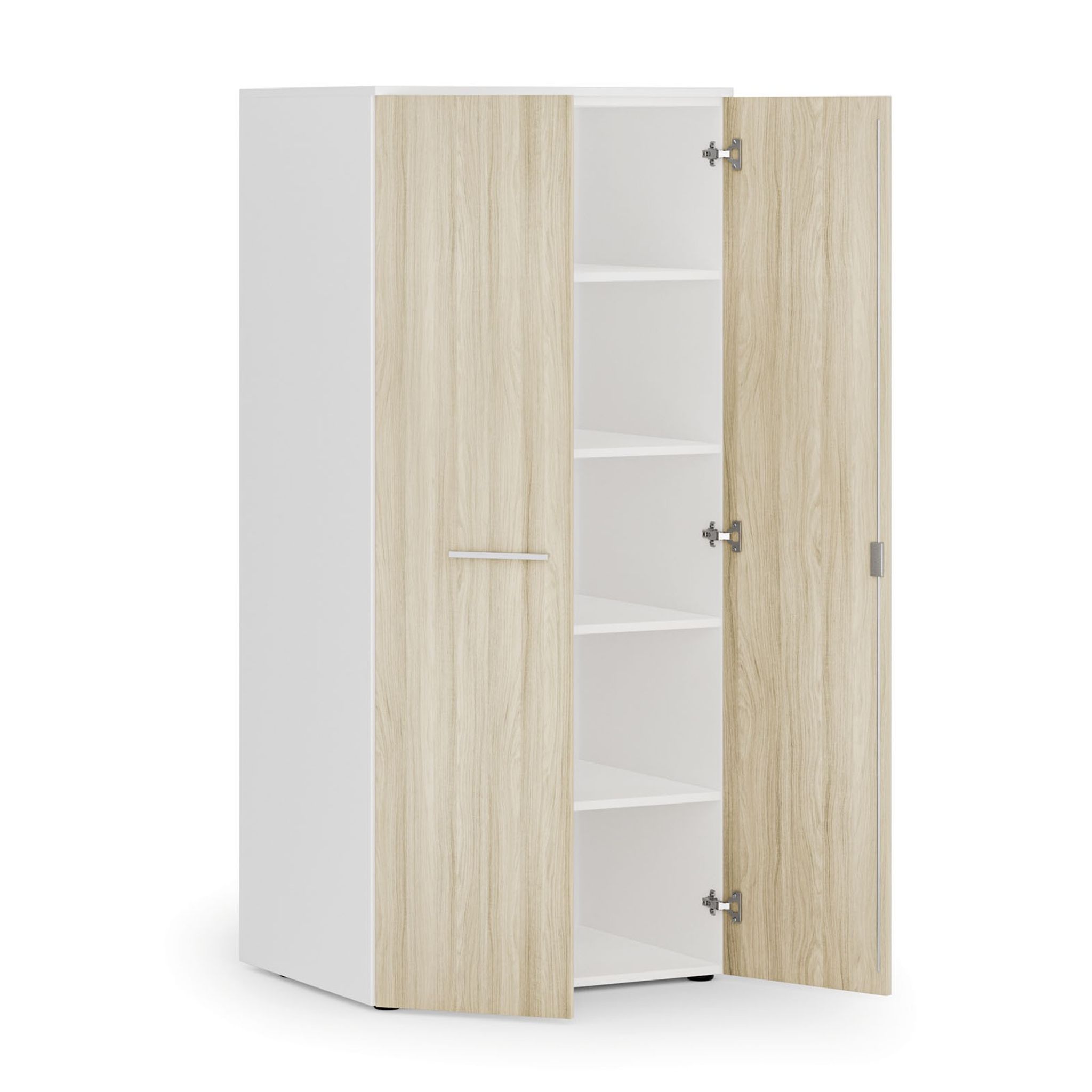 Kancelářská policová skříň PRIMO WHITE s dveřmi, 1781 x 800 x 600 mm, bílá/dub přírodní