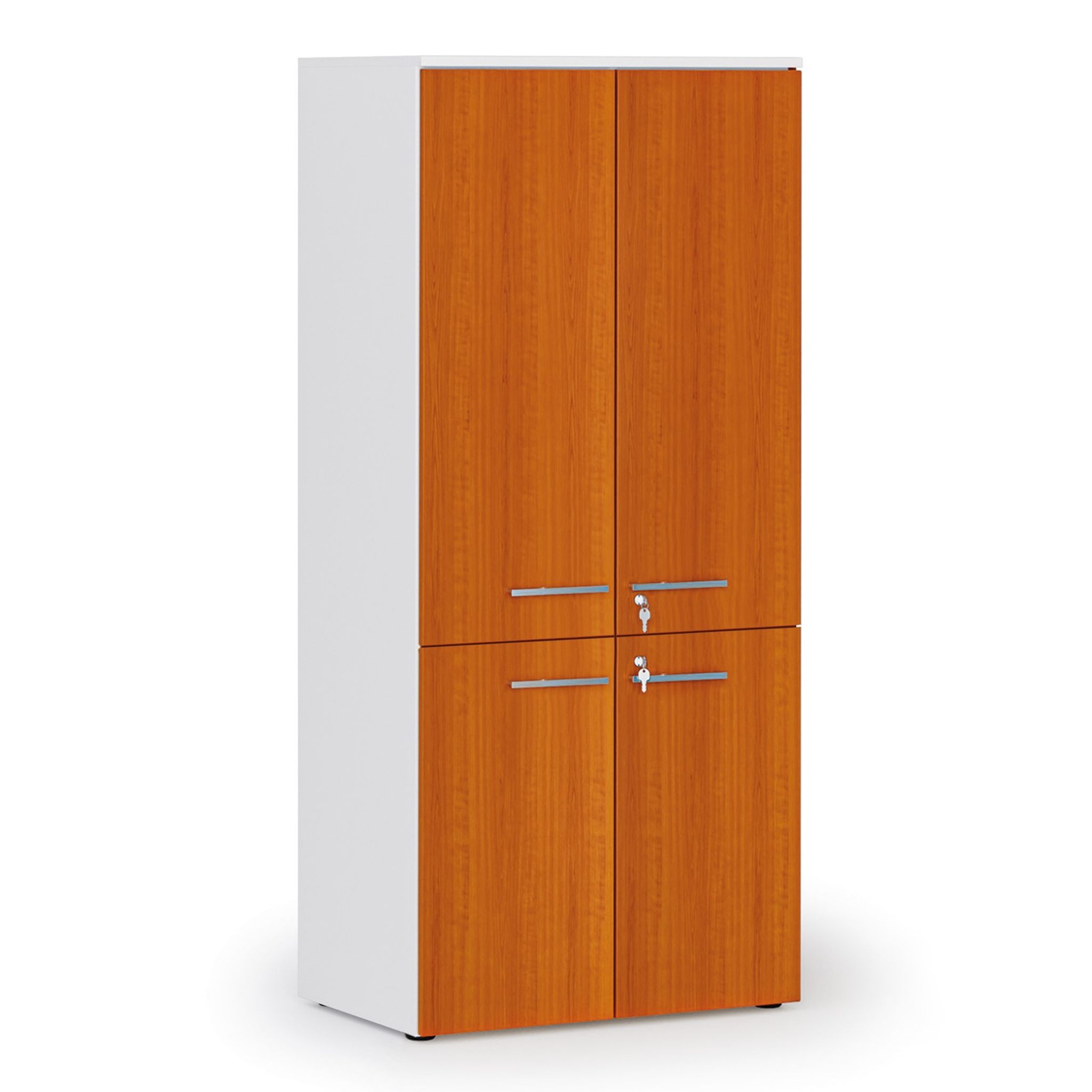 Kancelárska policová skriňa PRIMO WHITE, polené dvere, 800 x 500 x 1781 mm, biela/čerešňa