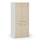 Kancelárska policová skriňa PRIMO WHITE, polené dvere, 800 x 500 x 1781 mm, biela/dub prírodná