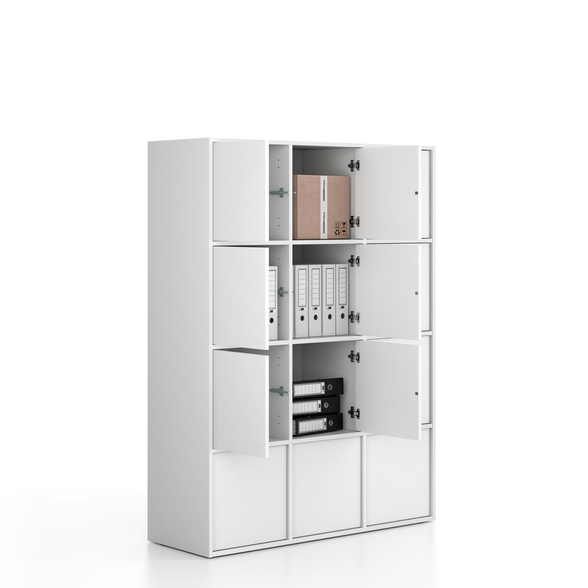 Kancelářská skříň FRAME, 12x dveře, 1299 x 450 x 1735 mm, PUSH-lock, bílá
