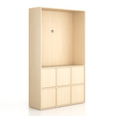 Kancelářská skříň FRAME, 6x dveře, prostor pro TV, 1299 x 450 x 2162 mm, PUSH-lock, bříza