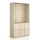 Kancelářská skříň FRAME, 6x dveře, prostor pro TV, 1299 x 450 x 2162 mm, zámek PUSH-lock, dub přírodní