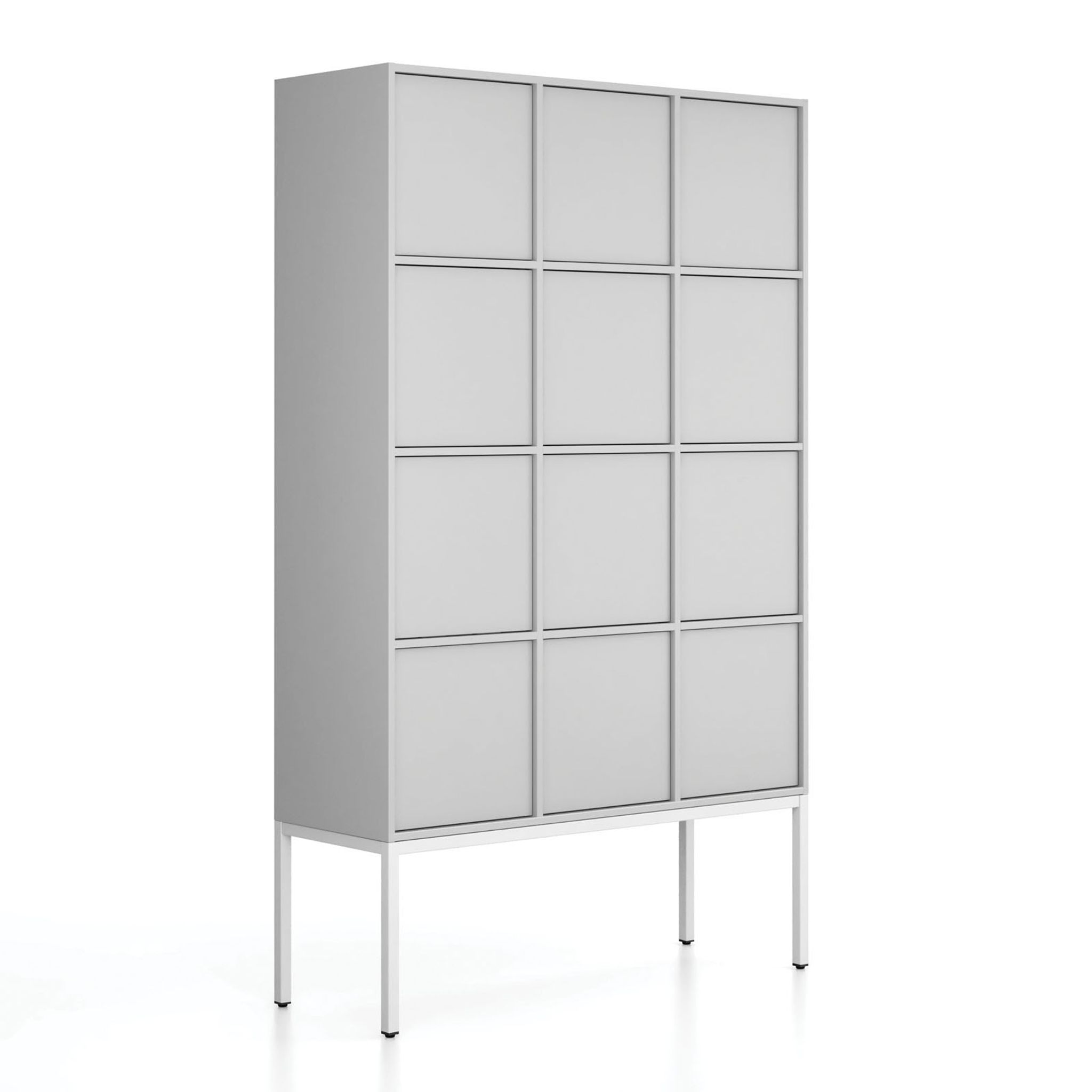 Kancelářská skříň FRAME, bílá podnož, 12x dveře, 1299 x 450 x 2185 mm, PUSH-lock, šedá