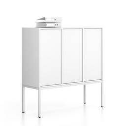 Kancelářská skříň FRAME, nízká, bílá podnož, 3x dveře, 1299 x 450 x 1331 mm, zámek PUSH-lock, bílá