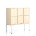 Kancelářská skříň FRAME, nízká, bílá podnož, 6x dveře, 1299 x 450 x 1331 mm, PUSH-lock, bříza