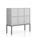 Kancelářská skříň FRAME, nízká, bílá podnož, 6x dveře, 1299 x 450 x 1331 mm, PUSH-lock, šedá