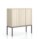 Kancelářská skříň FRAME, nízká, černá podnož, 3x dveře, 1299 x 450 x 1331 mm, zámek PUSH-lock, dub přírodní