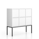 Kancelářská skříň FRAME, nízká, černá podnož, 6x dveře, 1299 x 450 x 1331 mm, PUSH-lock, bílá