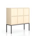 Kancelářská skříň FRAME, nízká, černá podnož, 6x dveře, 1299 x 450 x 1331 mm, PUSH-lock, bříza