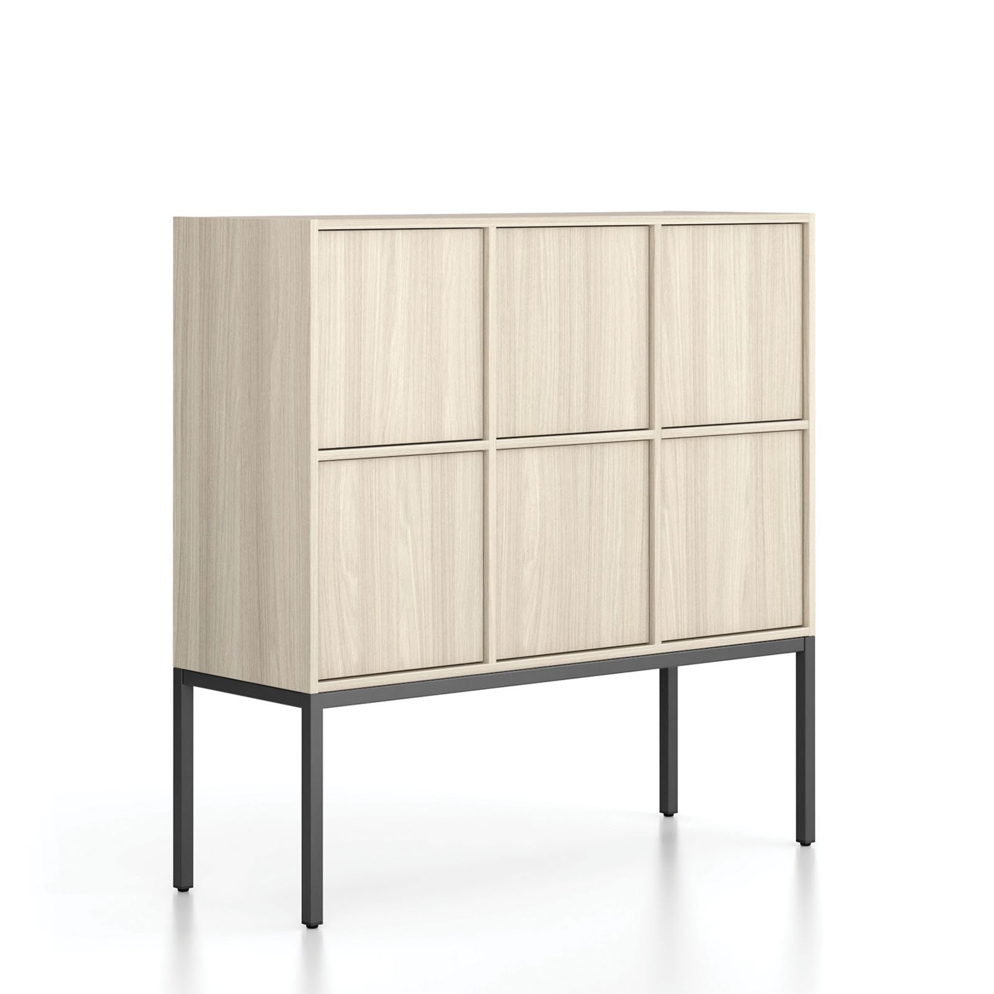 Kancelářská skříň FRAME, nízká, černá podnož, 6x dveře, 1299 x 450 x 1331 mm, zámek PUSH-lock