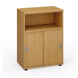 Kancelářská skříň kombinovaná PRIMO, zasouvací dveře, 1087 x 800 x 420 mm, buk