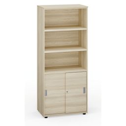 Kancelářská skříň PRIMO, zasouvací dveře na 2 patra, 1781 x 800 x 420 mm, dub přírodní