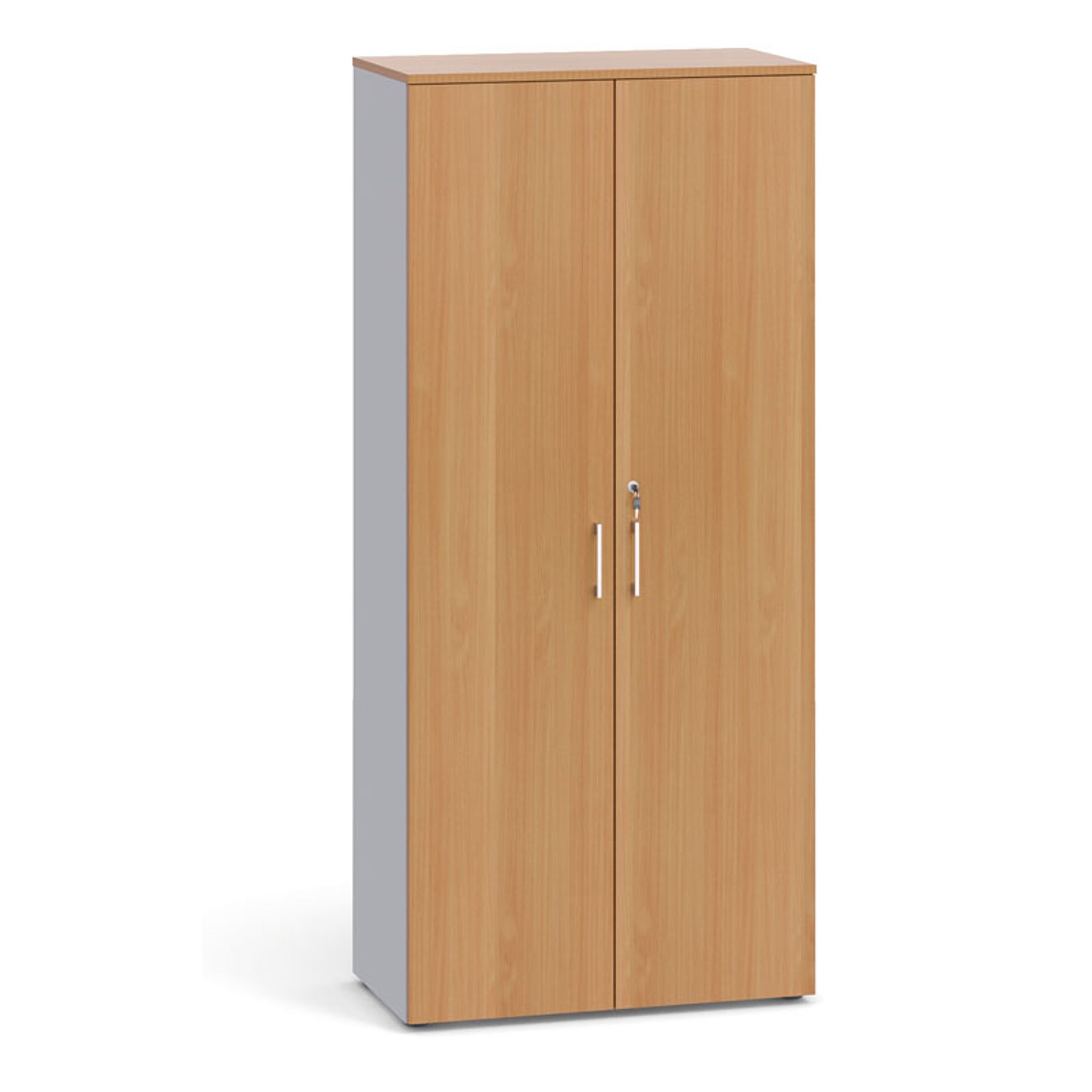 Kancelářská skříň s dveřmi PRIMO 2023, 1781 x 800 x 420 mm, šedá / buk