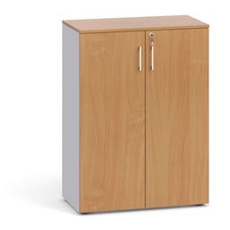 Kancelářská skříň s dveřmi PRIMO 2023, 800 x 420 x 1087 mm, šedá / buk