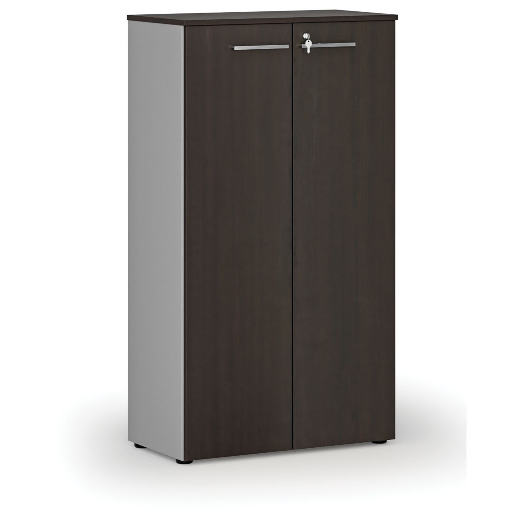 Kancelářská skříň s dveřmi PRIMO GRAY, 800 x 420 x 1434 mm, šedá/wenge