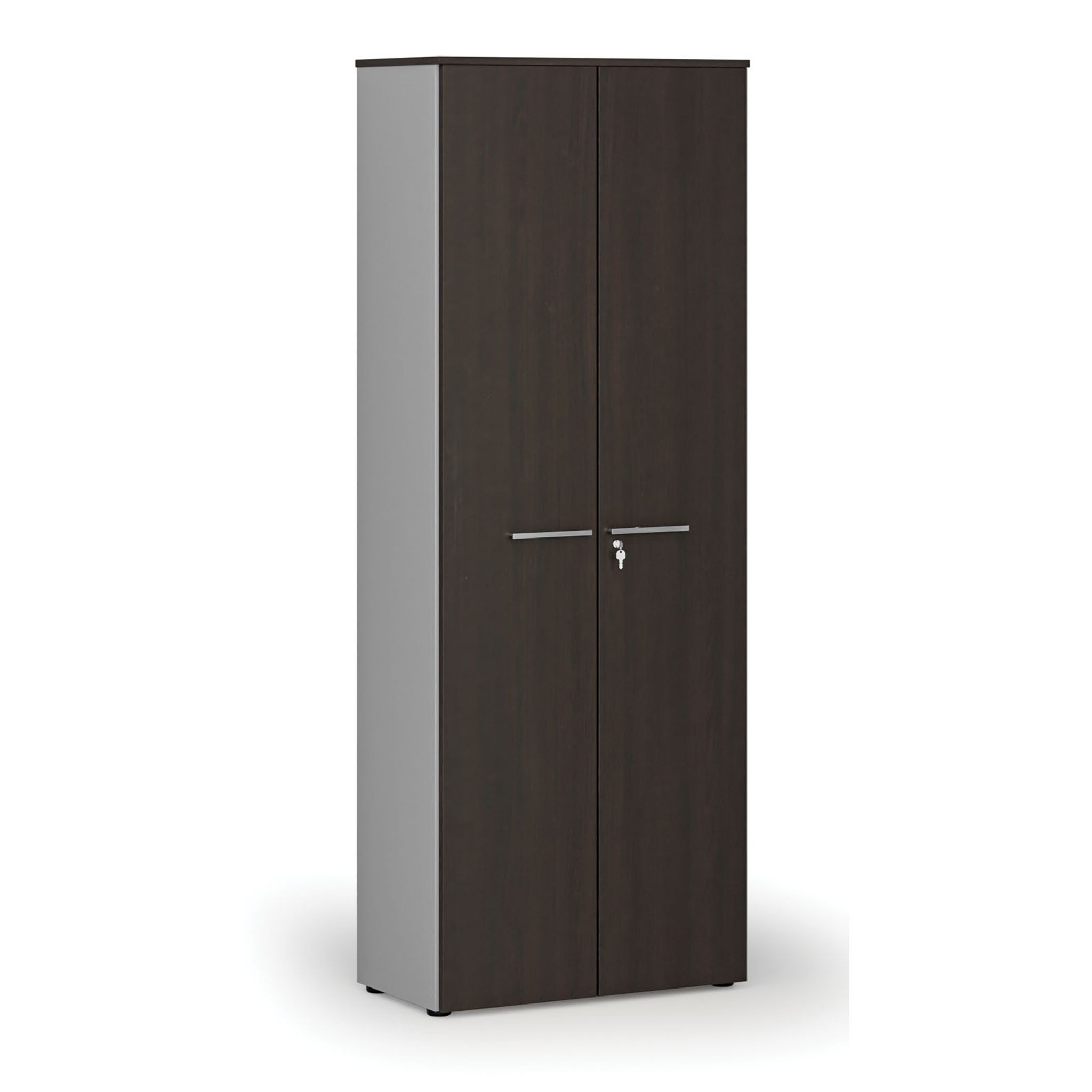 Kancelářská skříň s dveřmi PRIMO GRAY, 800 x 420 x 2128 mm, šedá/wenge