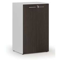 Kancelářská skříň s dveřmi PRIMO WHITE, 3 police, 800 x 640 x 1335 mm, bílá/wenge