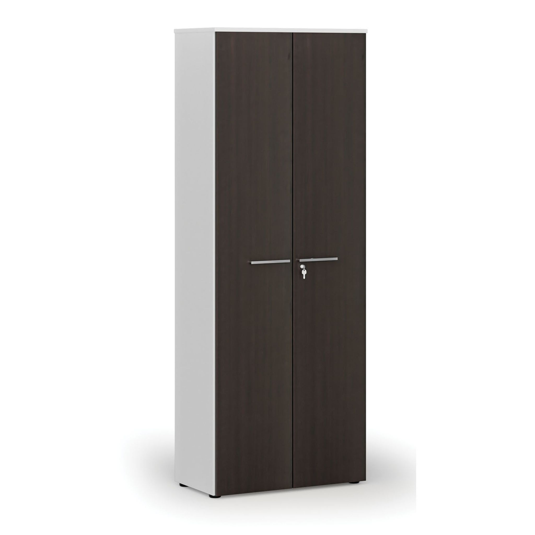 Kancelářská skříň s dveřmi PRIMO WHITE, 800 x 420 x 2128 mm, bílá/wenge