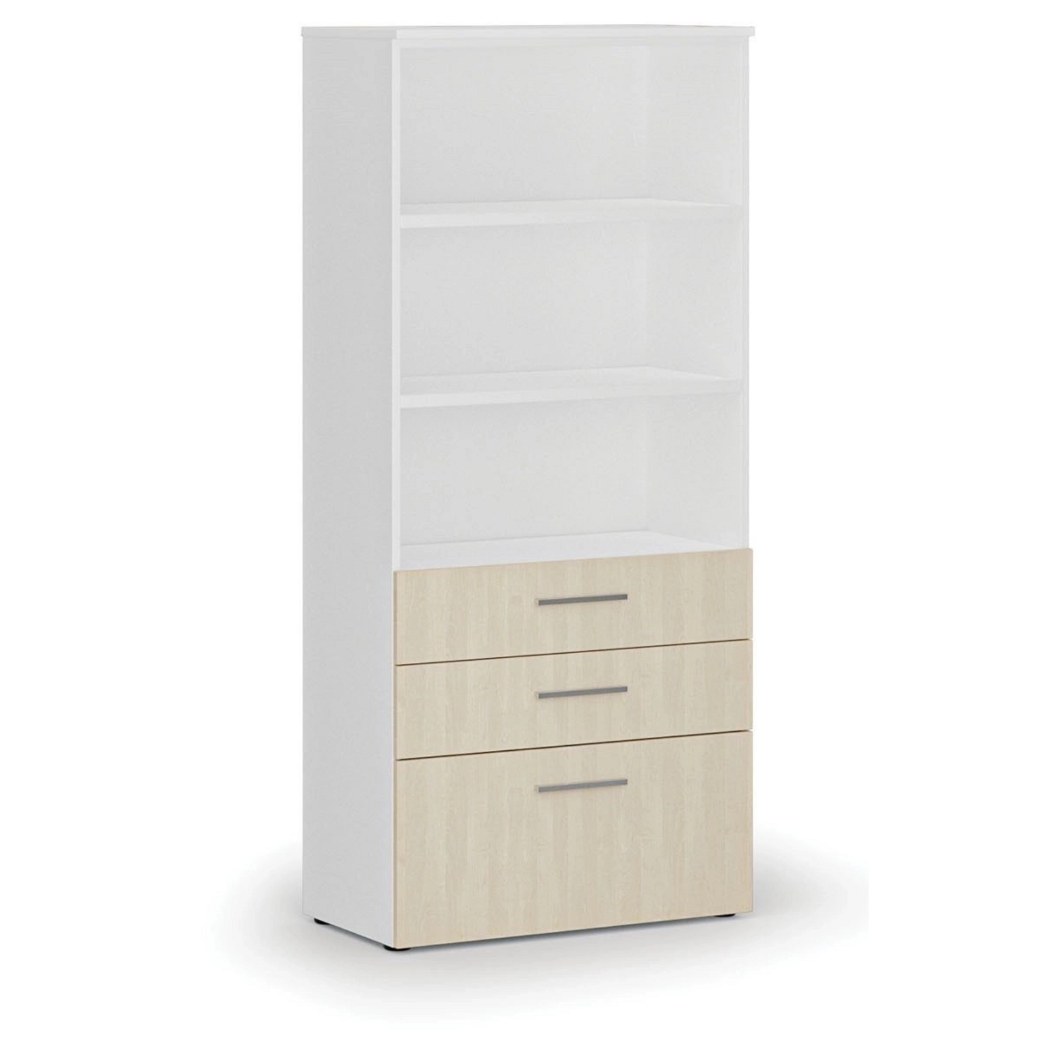 Kancelářská skříň s kombinovanými zásuvkami PRIMO WHITE, 800 x 420 x 1781 mm, bílá/bříza