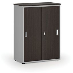 Kancelářská skříň se zasouvacími dveřmi PRIMO GRAY, 800 x 420 x 1087 mm, šedá/wenge