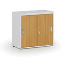 Kancelářská skříň se zasouvacími dveřmi PRIMO WHITE, 800 x 420 x 740 mm, bílá/buk