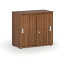 Kancelářská skříň se zasouvacími dveřmi PRIMO WOOD, 800 x 420 x 740 mm, ořech