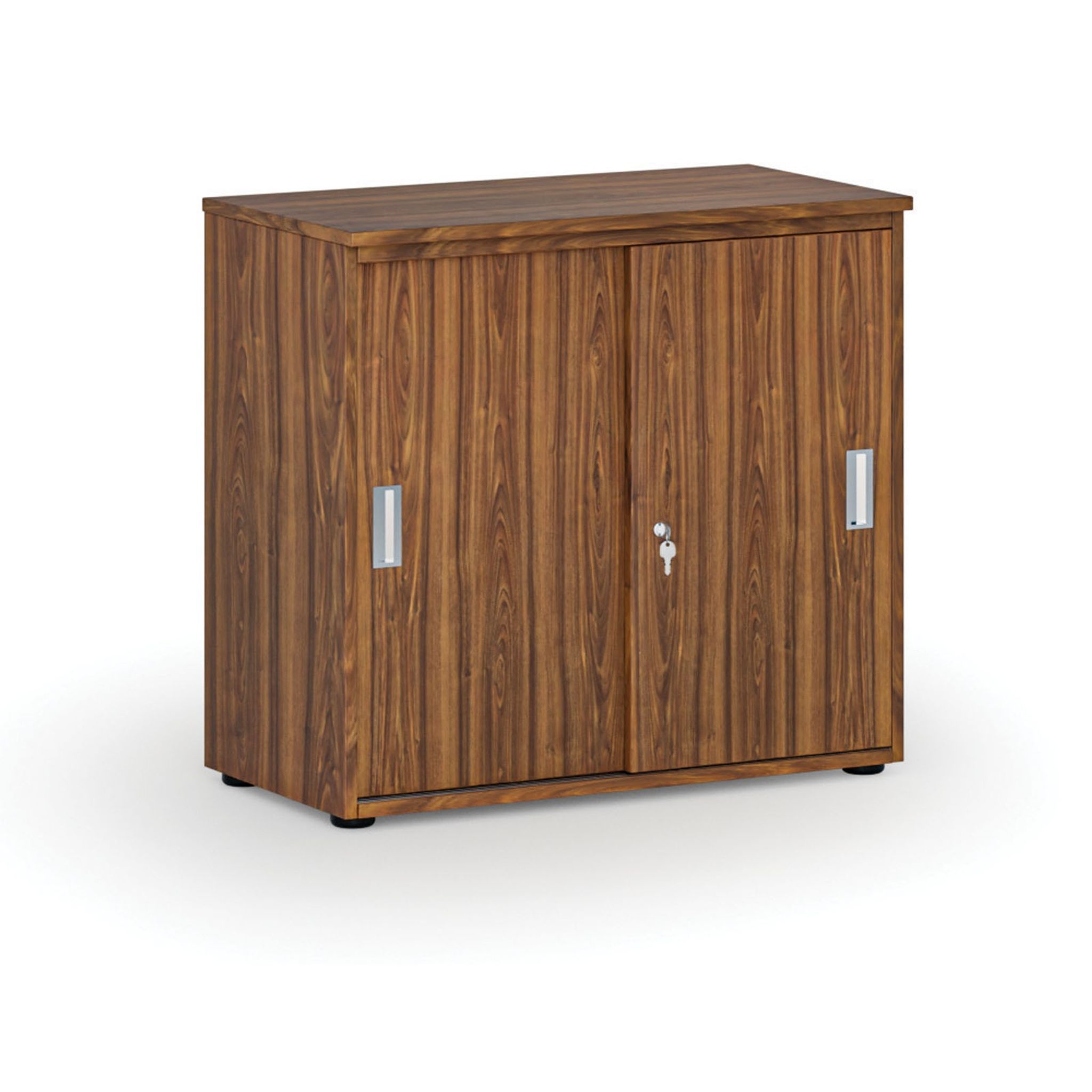 Kancelářská skříň se zasouvacími dveřmi PRIMO WOOD, 800 x 420 x 740 mm, ořech