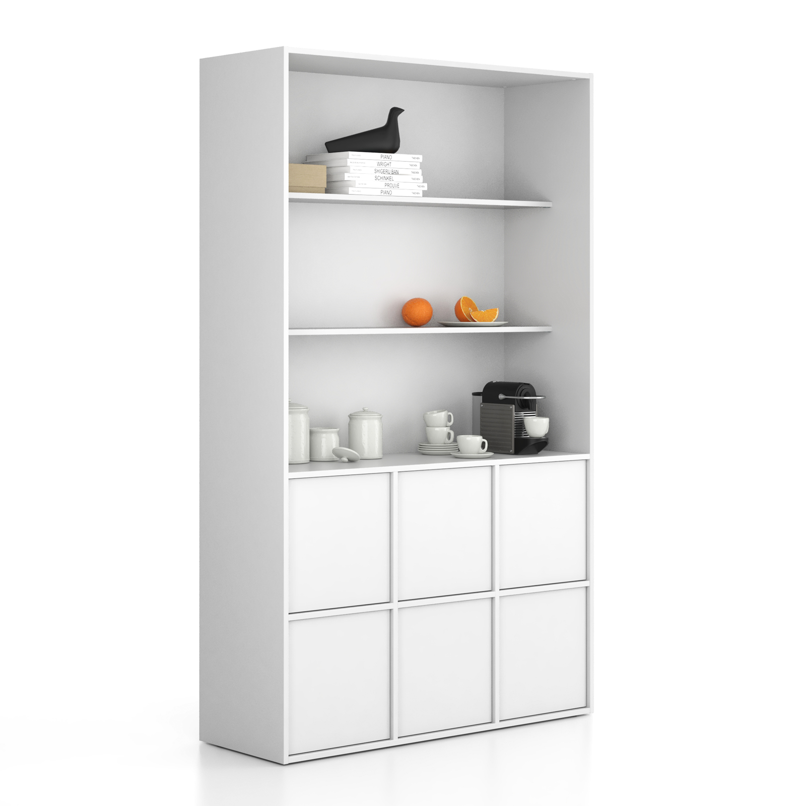Fotografia produktu: Kancelárska skriňa FRAME, 6x dvere, 2x polica, 1299 x 450 x 2162 mm, PUSH-lock, biela