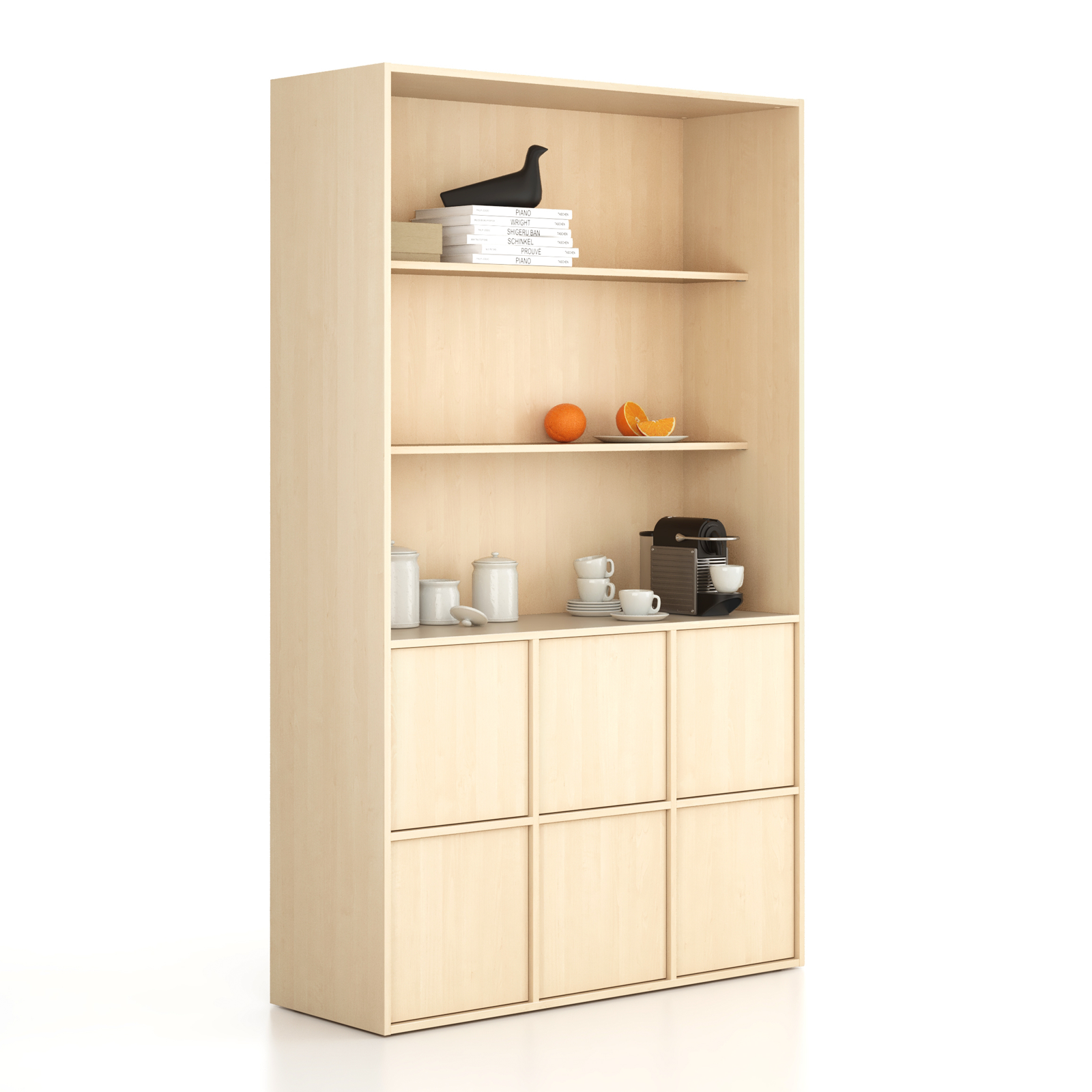 Fotografia produktu: Kancelárska skriňa FRAME, 6x dvere, 2x polica, 1299 x 450 x 2162 mm, PUSH-lock, breza