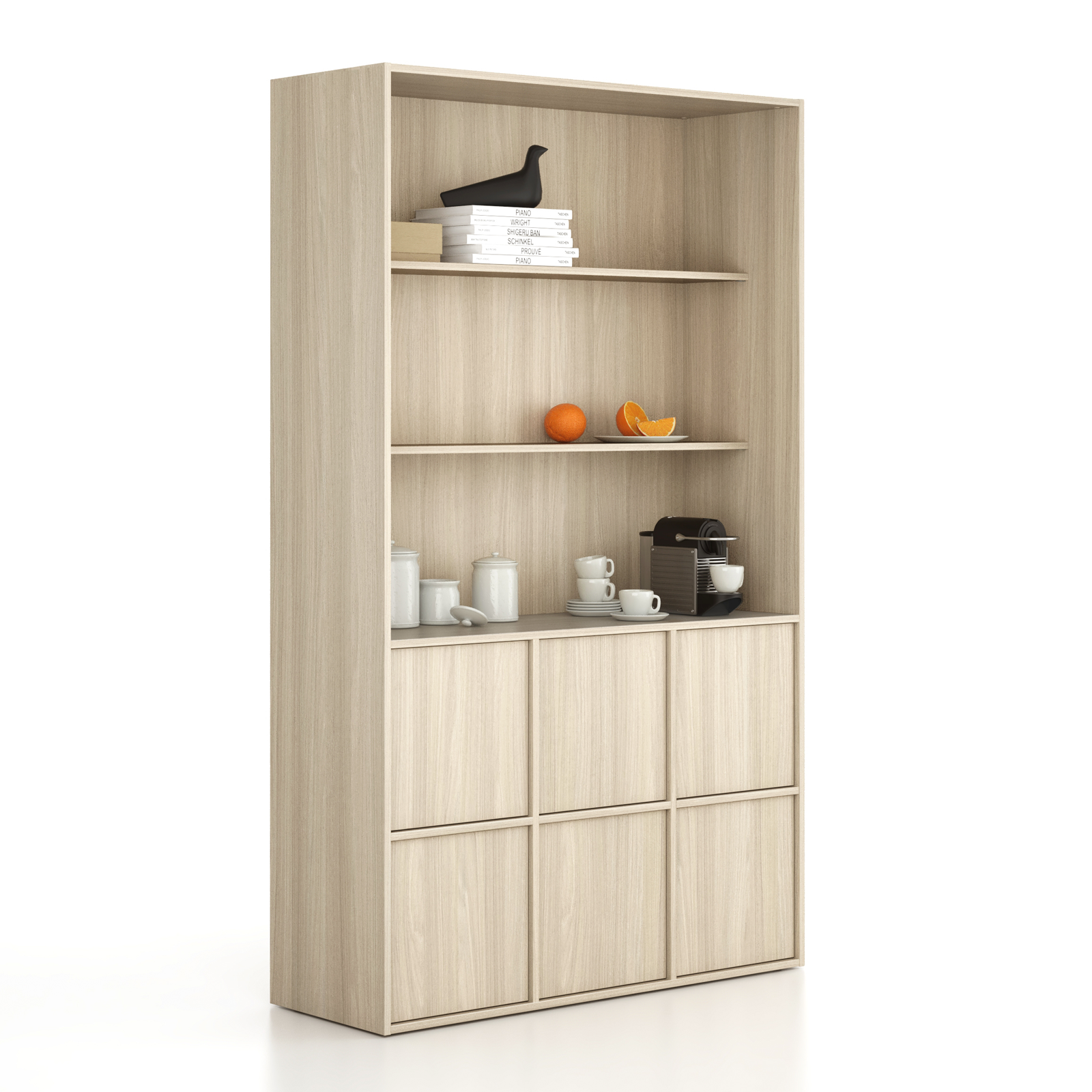 Fotografia produktu: Kancelárska skriňa FRAME, 6x dvere, 2x polica, 1299 x 450 x 2162 mm, PUSH-lock, dub prírodný