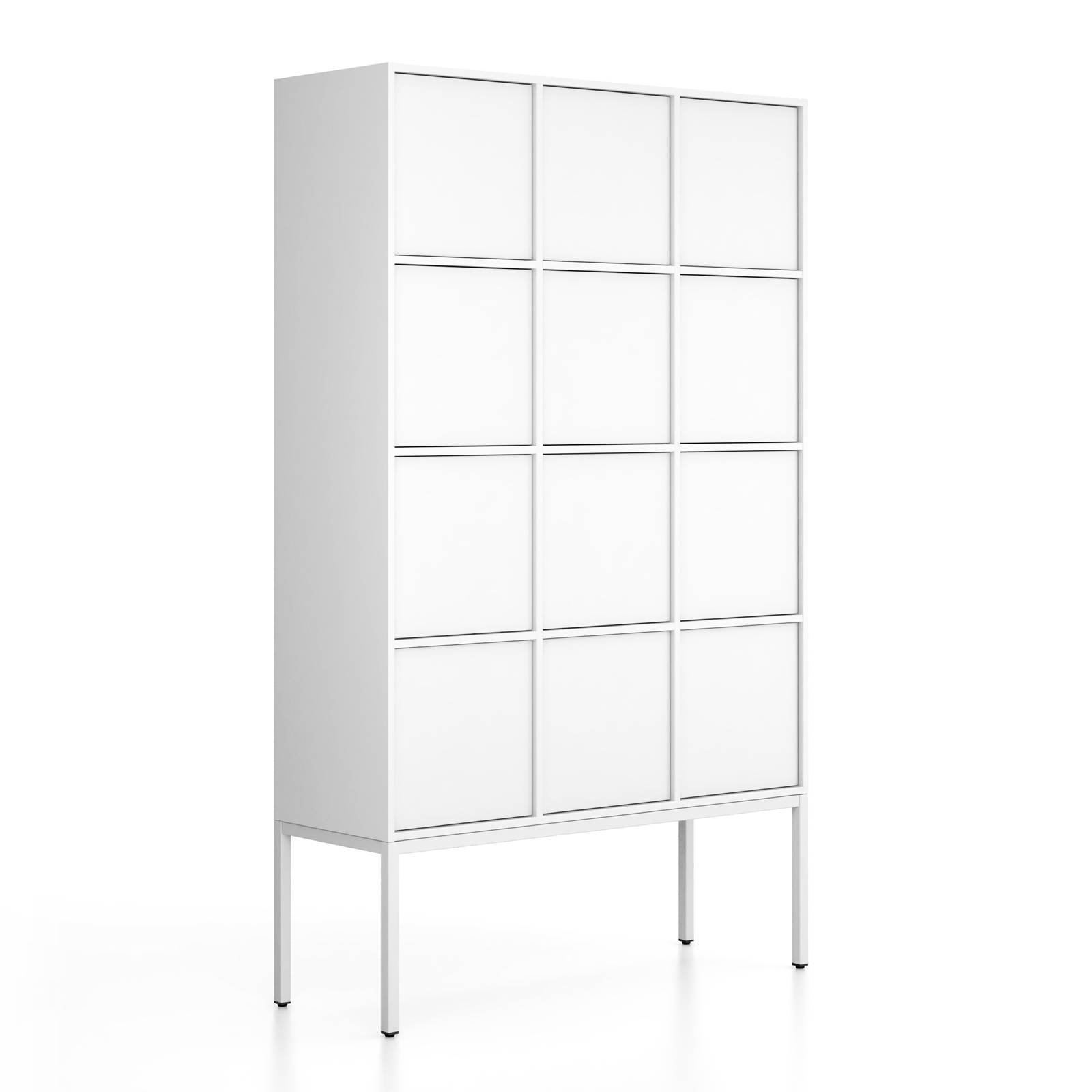 Fotografia produktu: Kancelárska skriňa FRAME, biela podnož, 12x dvere, 1299 x 450 x 2185 mm, PUSH-lock, biela