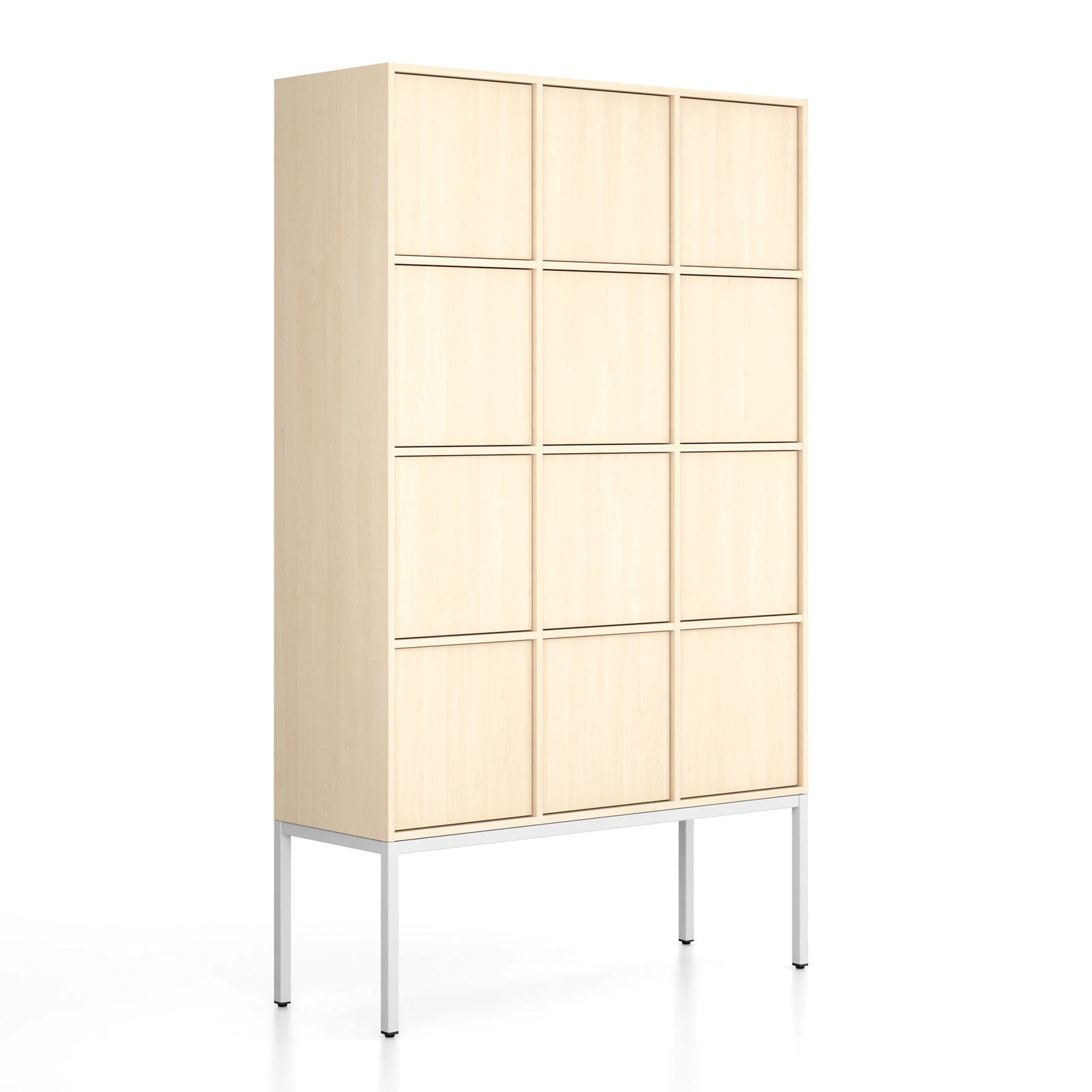 Fotografia produktu: Kancelárska skriňa FRAME, biela podnož, 12x dvere, 1299 x 450 x 2185 mm, PUSH-lock, breza