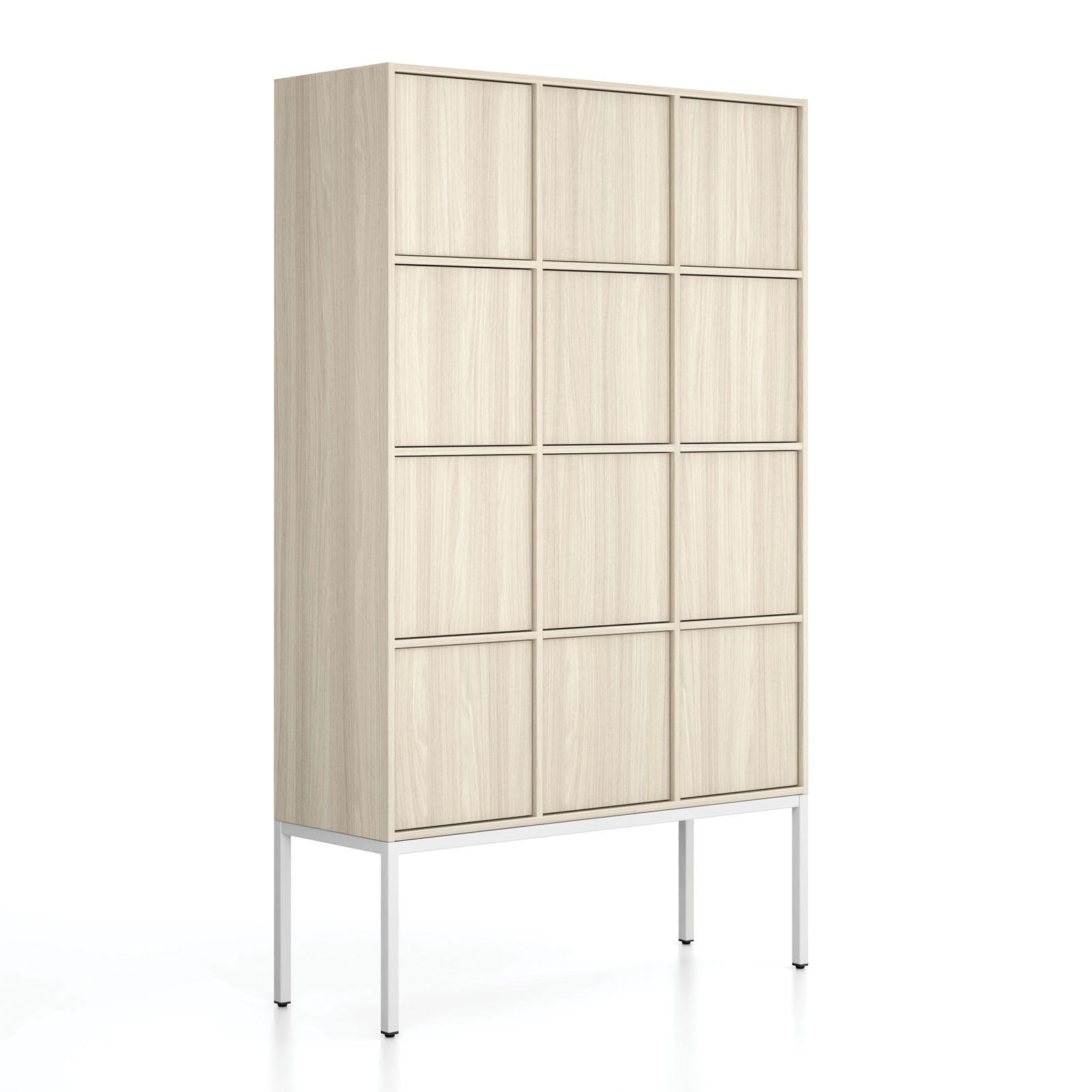 Fotografia produktu: Kancelárska skriňa FRAME, biela podnož, 12x dvere, 1299 x 450 x 2185 mm, PUSH-lock, dub prírodný