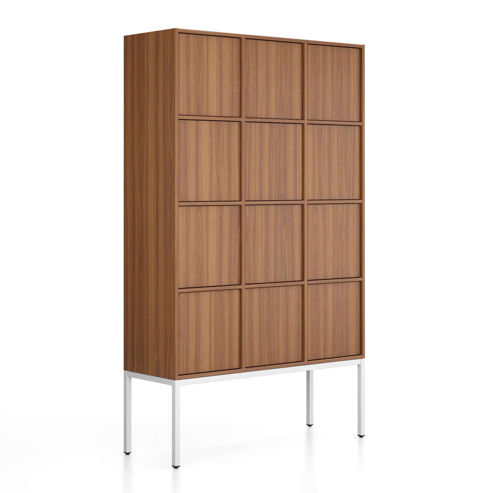 Fotografia produktu: Kancelárska skriňa FRAME, biela podnož, 12x dvere, 1299 x 450 x 2185 mm, PUSH-lock, orech