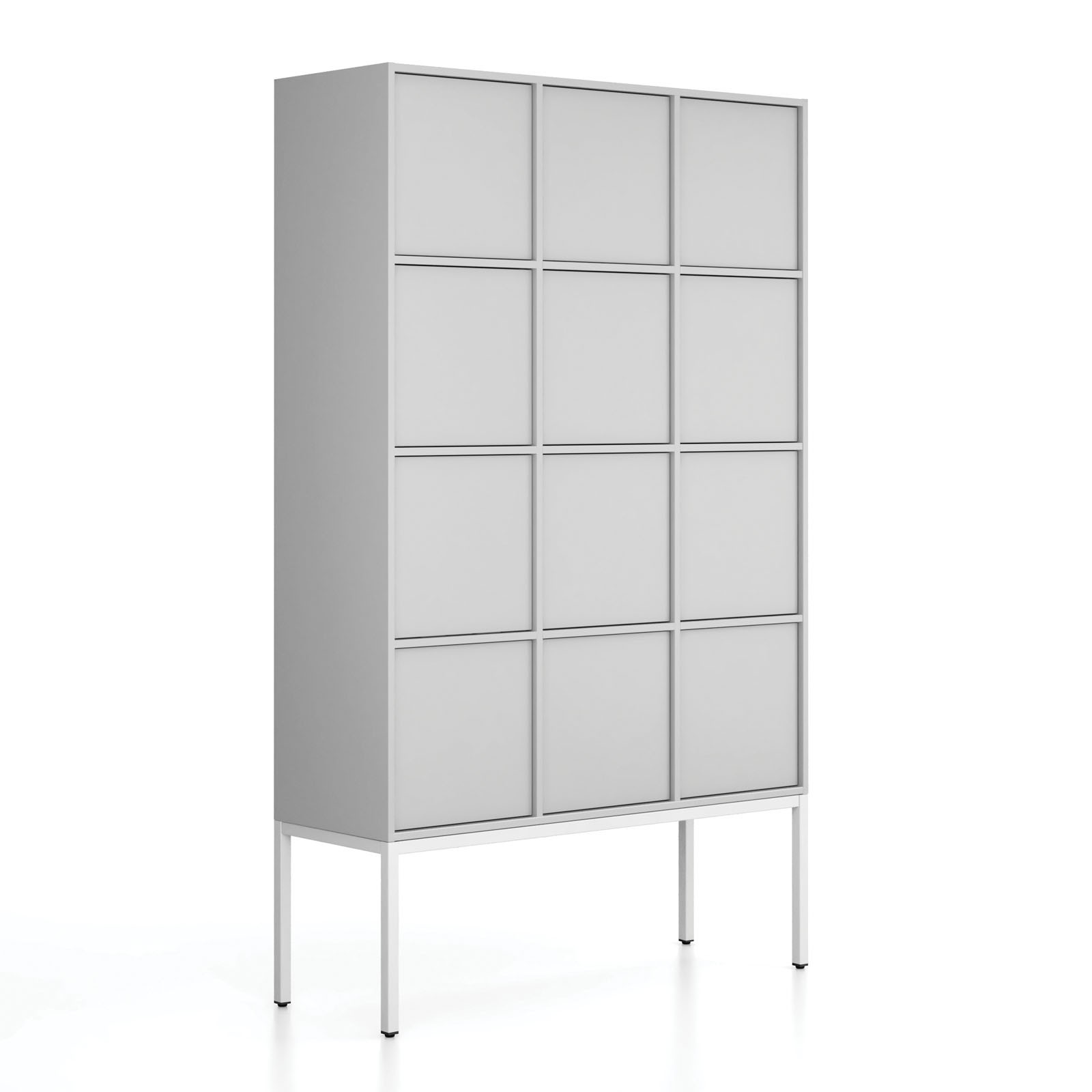 Fotografia produktu: Kancelárska skriňa FRAME, biela podnož, 12x dvere, 1299 x 450 x 2185 mm, PUSH-lock, sivá