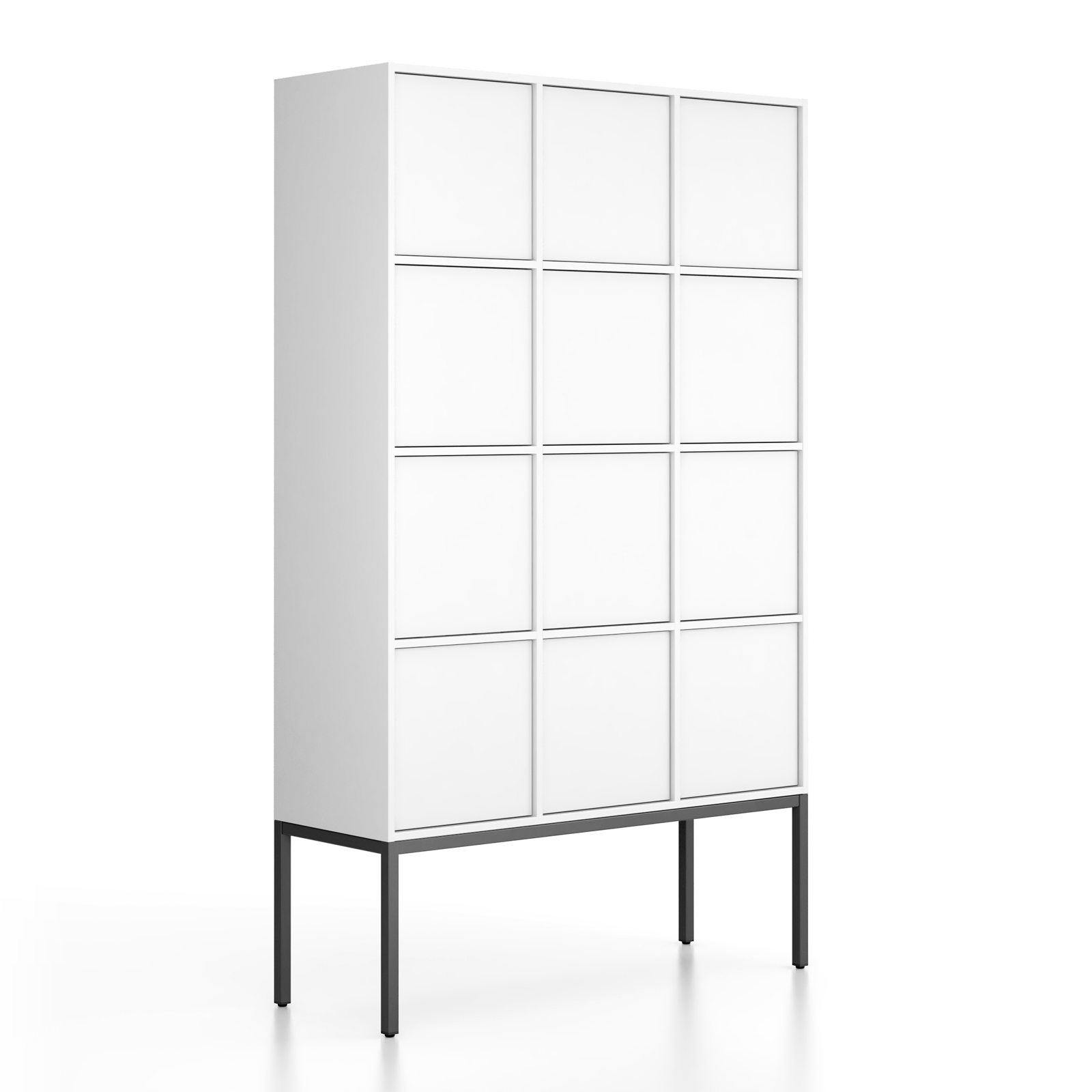 Fotografia produktu: Kancelárska skriňa FRAME, čierna podnož, 12x dvere, 1299 x 450 x 2185 mm, PUSH-lock, biela