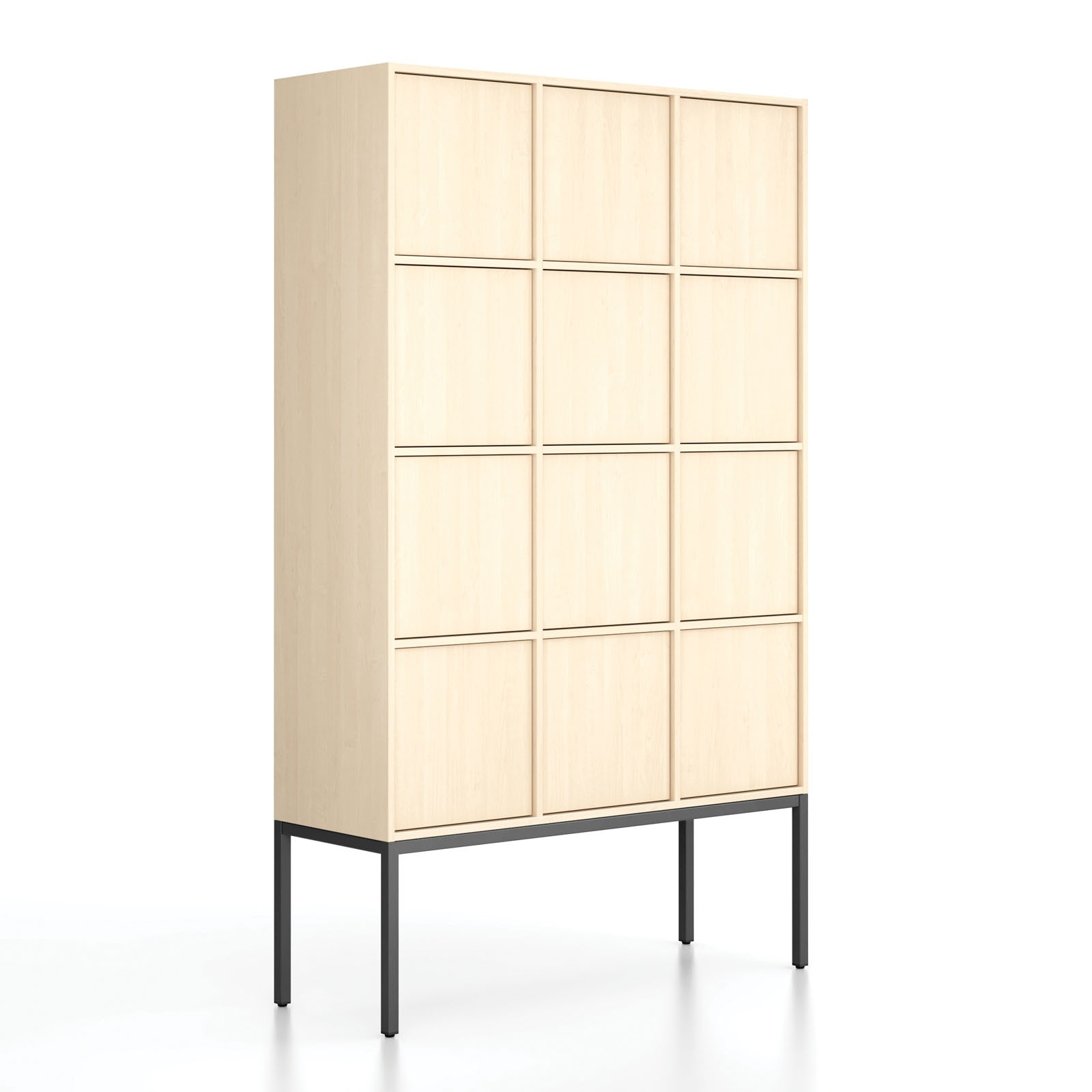 Fotografia produktu: Kancelárska skriňa FRAME, čierna podnož, 12x dvere, 1299 x 450 x 2185 mm, PUSH-lock, breza